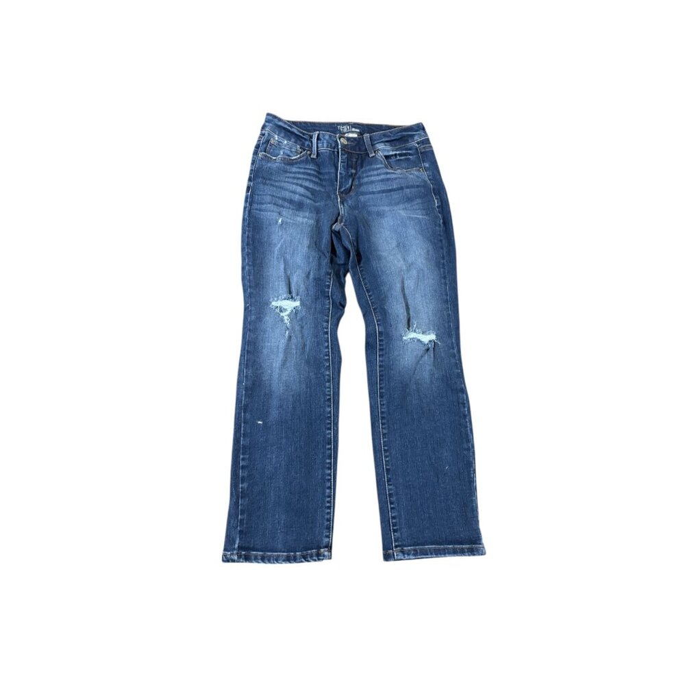 Time and Tru 10 Petite Straight Denim Jeans Distressed/Knee Holes